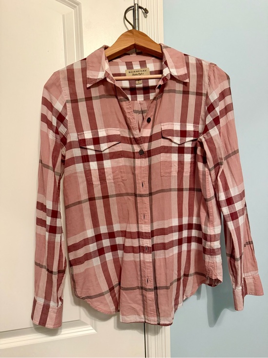 Burberry Tops - Burberry Soft Faded Pink and White Plaid Cotton Button Shirt